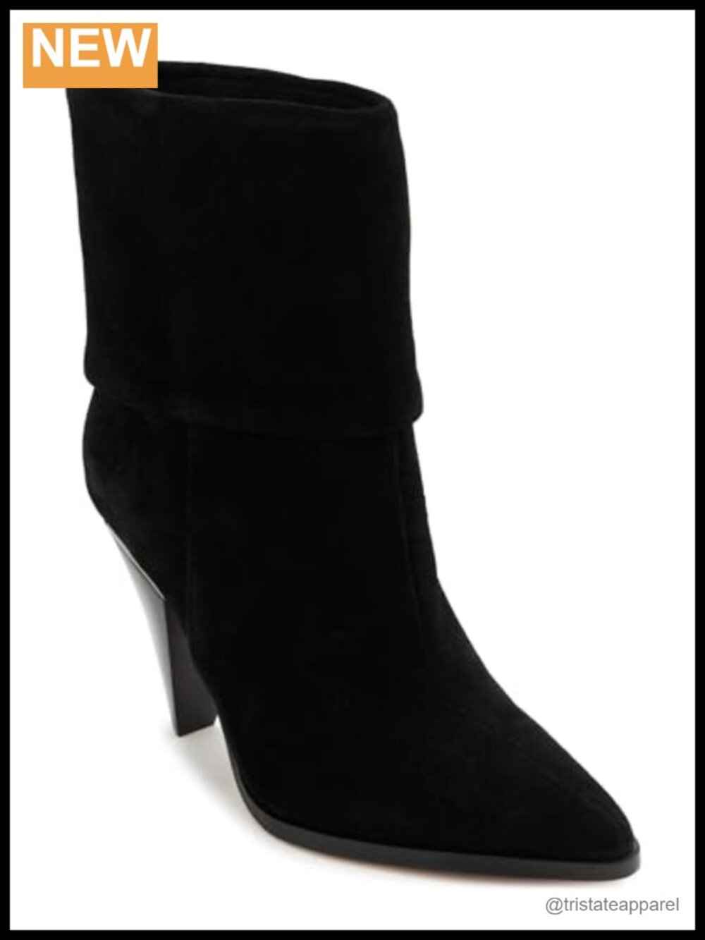 Faux Leather Foldover Heeled Ankle Bootie with Block Heel, Peep Toe, Pull-On